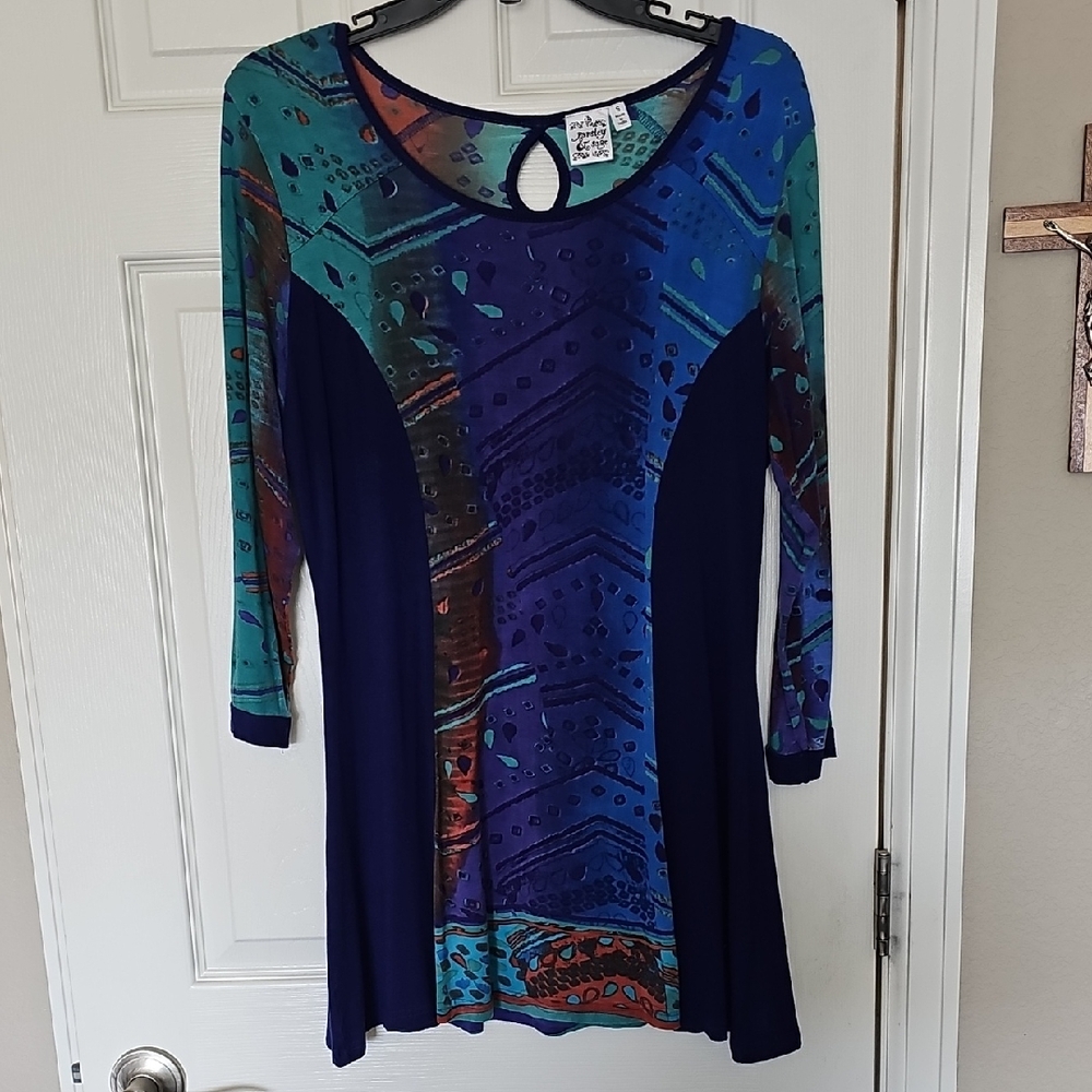 Parsley & Sage Navy Blue Teal Printed Long Sleeve Tunic